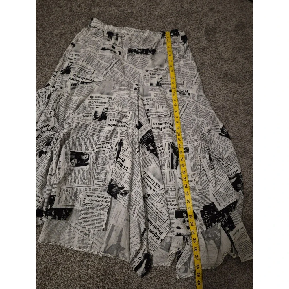 IC By Connie Xl Newspaper Print Pleated Skirt Bows Asymmetrical Boho Urban Chic